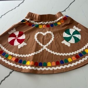 Ugly Xmas Awake Brown Gingerbread A-Line Skirt with Candy Design